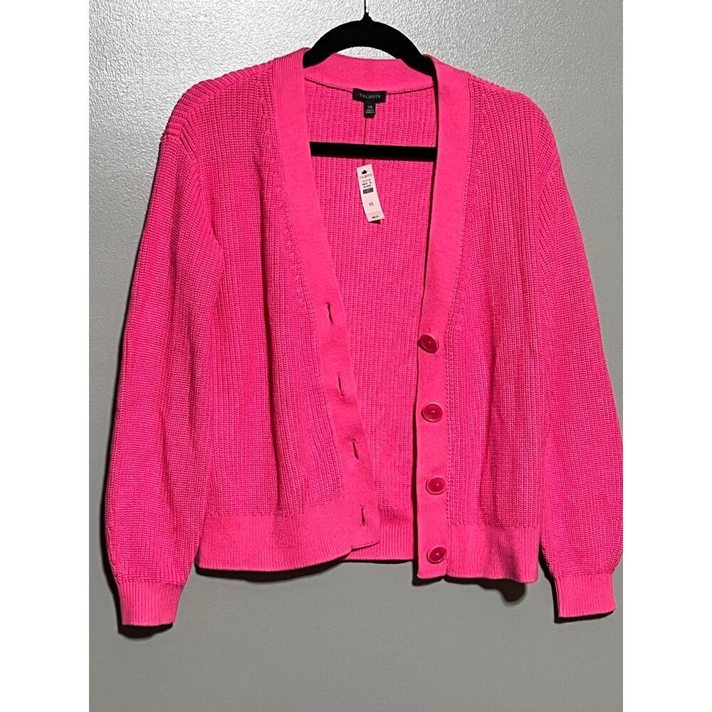 NWT Talbots Cardigan Pima Cotton‎ XS Pink Button VNeck Crotchet